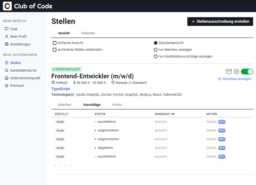 Kandidatensuche mit Club of Code AutoMatch